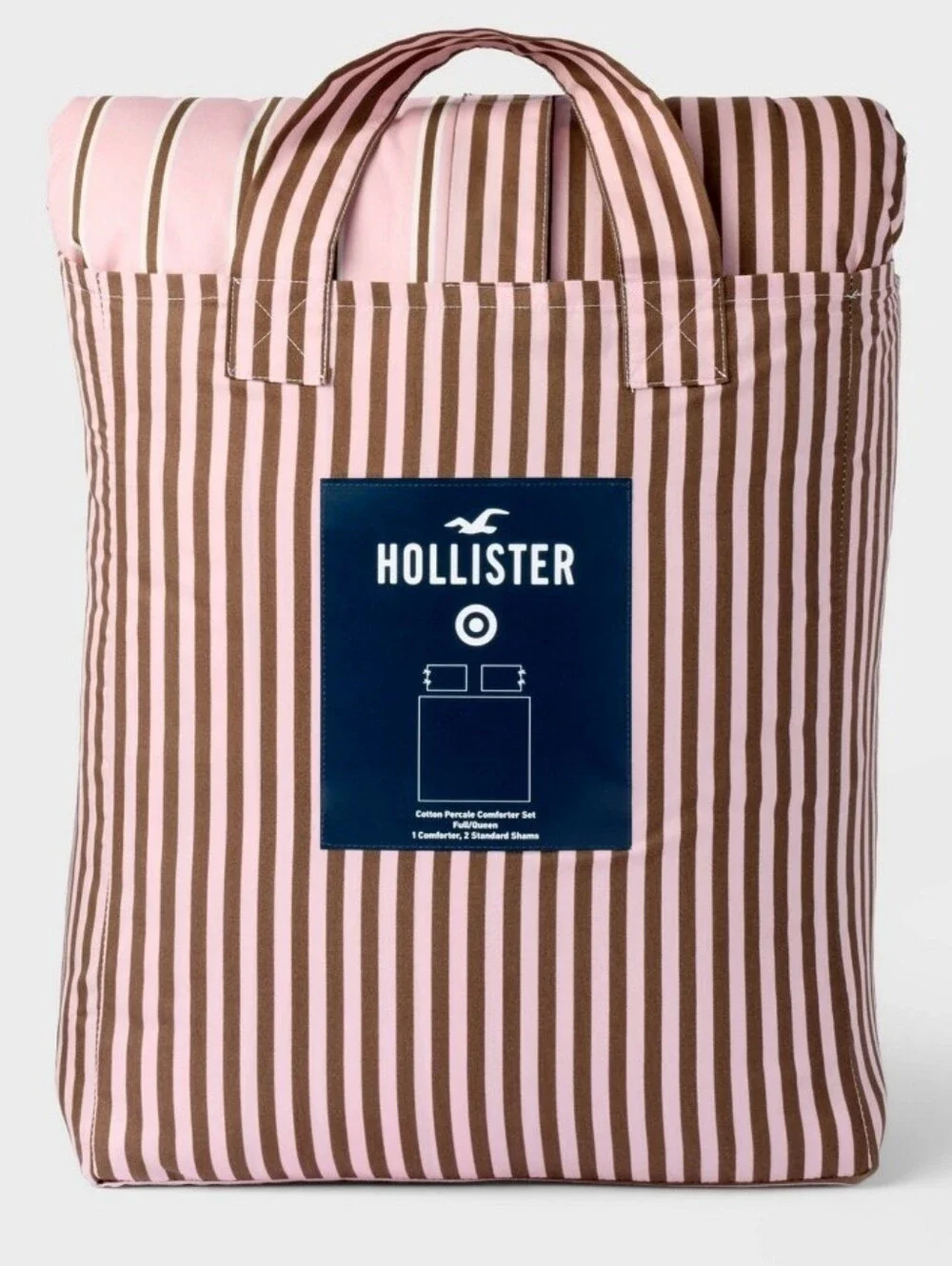 Hollister Full/Queen Reversible Percale Comforter Set Pink/Brown Stripe